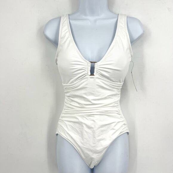 LAUREN RALPH LAUREN One Piece Swimsuit Size 8 White Beach Club Solid Ring NWT - Picture 4 of 10